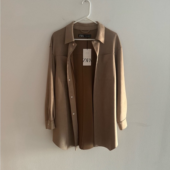 Zara Jackets & Blazers - Zara Tan Beige Faux Suede Shacket Oversized Jacket - NWT - Size XS